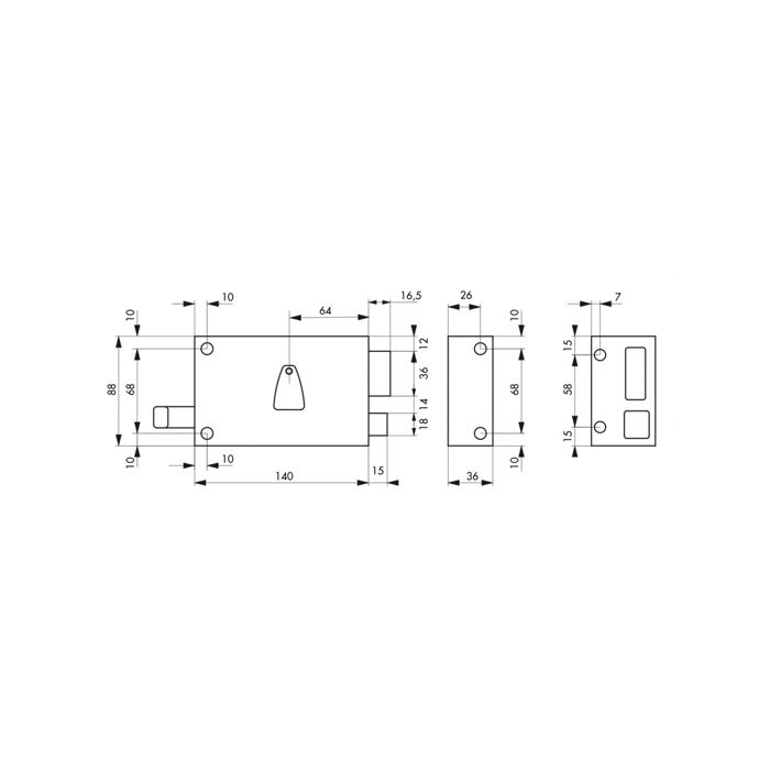 Serrure horizontale 6 gorge 140x88 mm THIRARD à tirage - Droite - 032010
