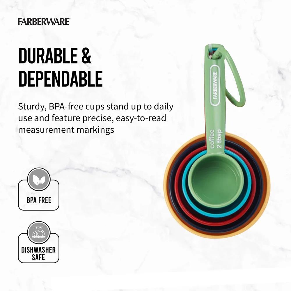 Plastic Multicolor Nesting Measuring Cup Set 5-Piece with Bonus Coffee Scoop Dishwasher Safe Easy Read Measurements