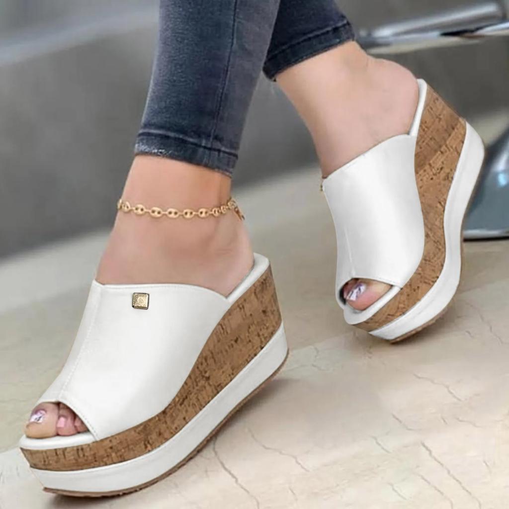 Sandálias Romanas para Senhoras Sapatos de Verão Sandálias da Moda Cor Sólida Cunha Plataforma Chinelos Sapatos Elegantes da Moda para Senhoras
