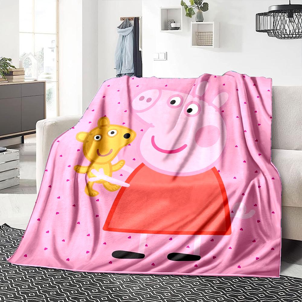 1Pc Peppa Pig Ice Cream Party Blanket For Couch Bed Plush Cozy Fuzzy Blanket Super Soft Warm Blankets For Fall And Winter 0918106