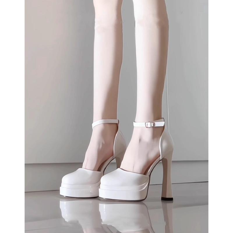 2025 French Mary Jane high heels wedding shoes waterproof table sexy super high heel Barbie shoes half bag head sandals women