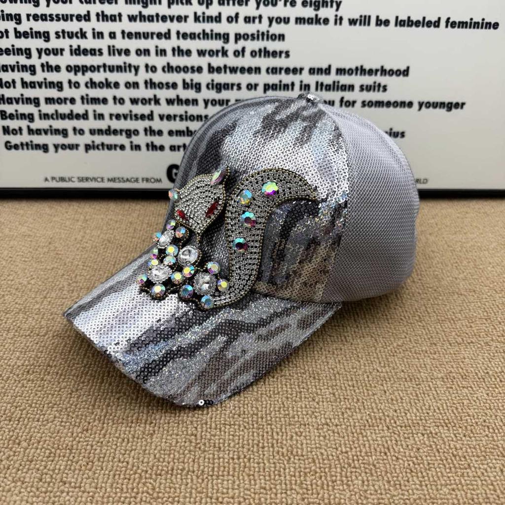 Heavy Industry Fox Rhinestone Baseball Cap Female, Summer Sequin Mesh Breathable Anti-UV ins Wind Duck Tongue