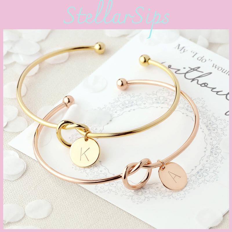 Personalized Monogram Knot Bracelet Elegant Fashion Statement Jewelry Gift For Bridesmaids In Rose Gold And Silver