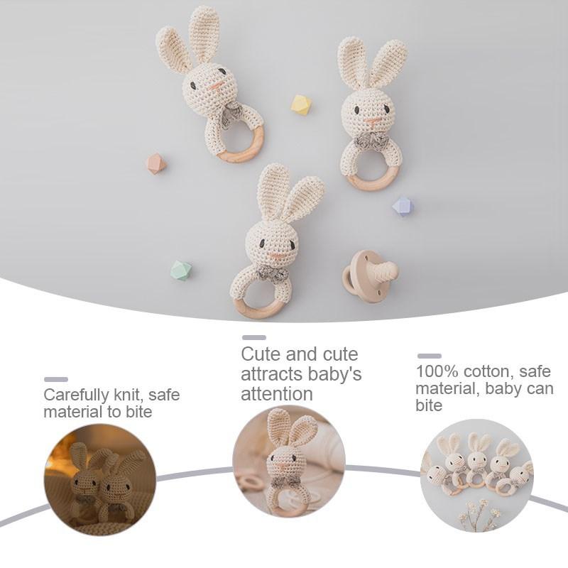 Wooden Rattle Baby Teether for Kids Teething Rings Animal Crochet Rattle Elephant Wooden Babies Gym Montessori Children's Toys