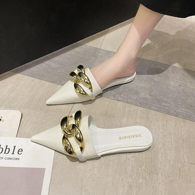 Весенние женские туфли-мюли с острым носком на низком каблуке женские тапочки летние — фото 8