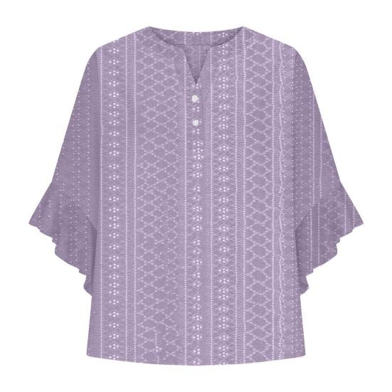 

Женские пуловеры с V-образным вырезом, оборками, кружевными рукавами с принтом, футболка с принтом, свободного кроя, повседневная блузка для ежедневной носки S фиолетовый