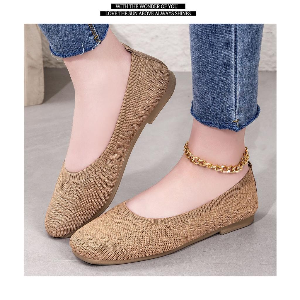 Women's Woven Flat Casual Shoes, Solid Color, Home and Outdoor, Fly Woven Breathable Single Shoes, Soft Sole Flat Shoes, Square Toe Casual Shoes