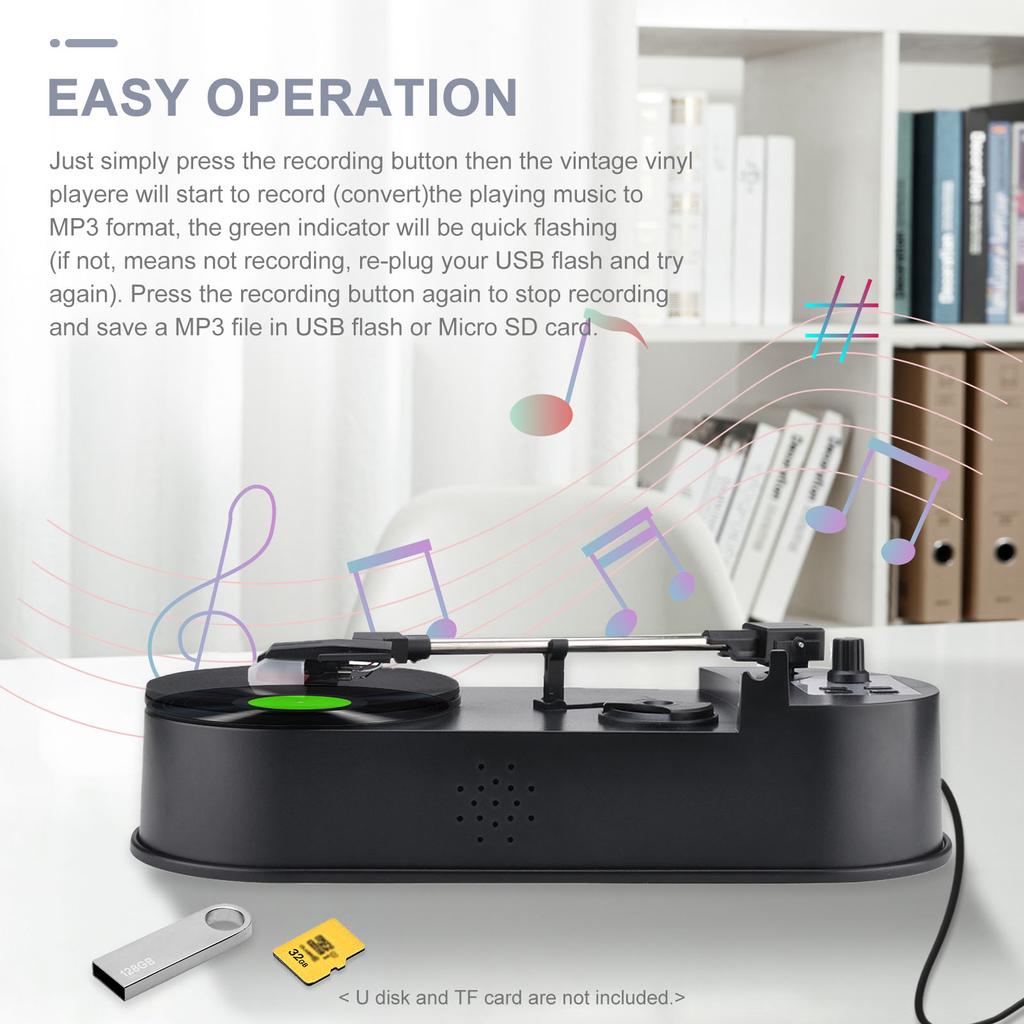 33 45 PRM LP Turntable to MP3 Converter Vinyl to MP3 Converter Turntable with 5V DC Adapter with  SD Card Slot