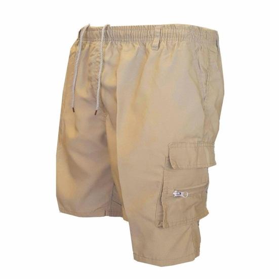 Men Shorts Elastic Waistband Drawstring Large Pockets Cargo Shorts Loose Fit Pure Color Summer Outdoor Sport Shorts