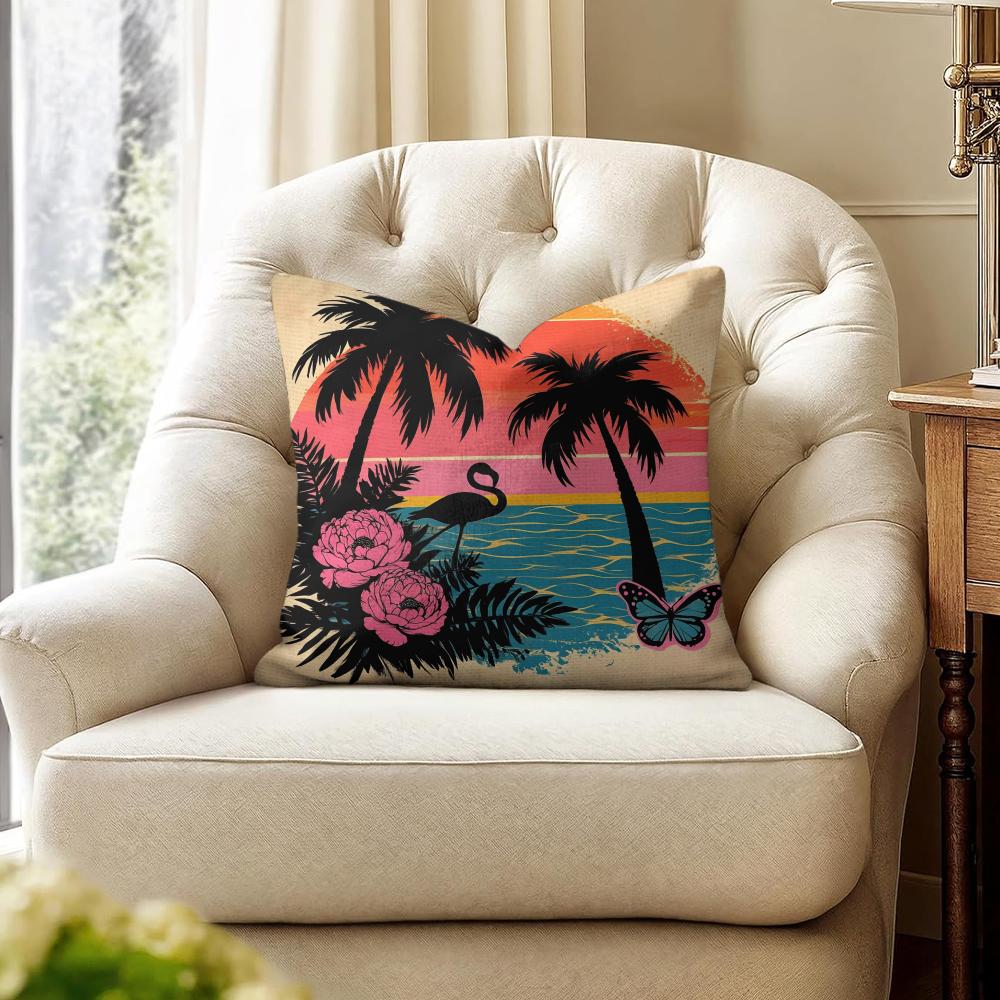 Tropical Palm Flamingo Cushion Cover Natural Linen Organic Fabric DoubleSided Printing Couch Pillow Covers Home Decor