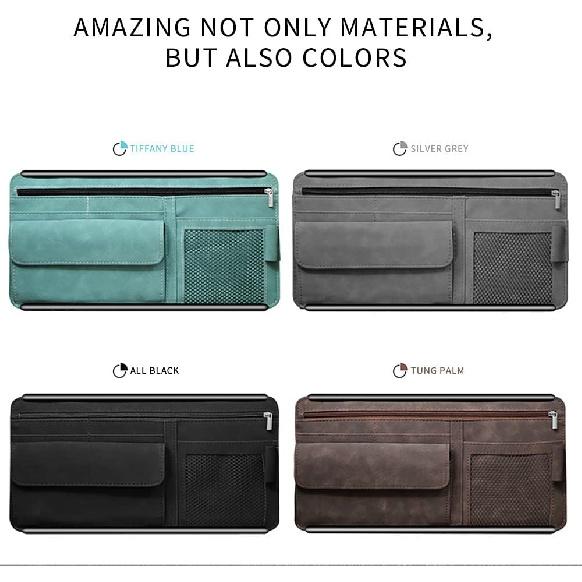 JEYODA Car Sun Visor Organizer Glasses Case Storage Bag Note Holder Car Suede Zipper Card Hold Car Organizers And Storage (Brown)