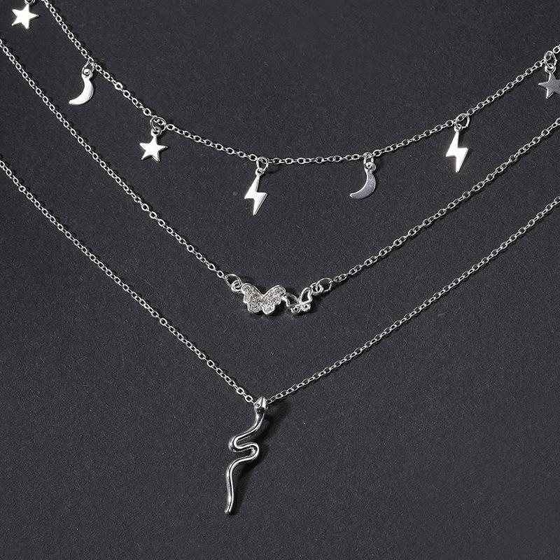 Serpentine stacked pendant jewelry high-end female butterfly star moon necklace multi-layer necklace