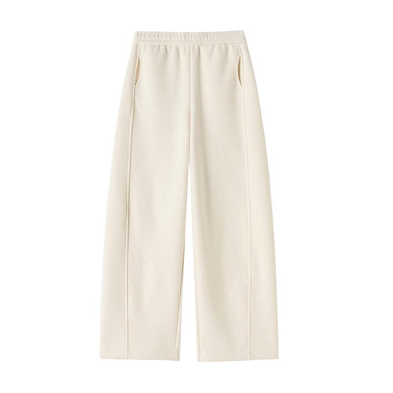 White Cashmere Wide-Leg Sweatpants: Women's 2025 Autumn/Winter High-Waisted Soft Velvet Rice Pants