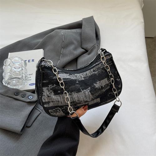 Retro Design Women's Chain Shoulder Bag Soft Denim Female Underarm Bag Handbags Fashi Ladies Small Square Tote Purse Bags