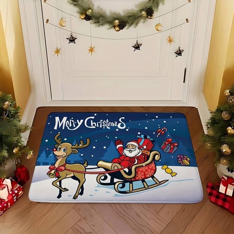 Merry Christmas Doormat Santa Claus Pattern Design Bathroom Carpet Bedroom Living Room Entryway Floor Mat Kitchen Home Decor