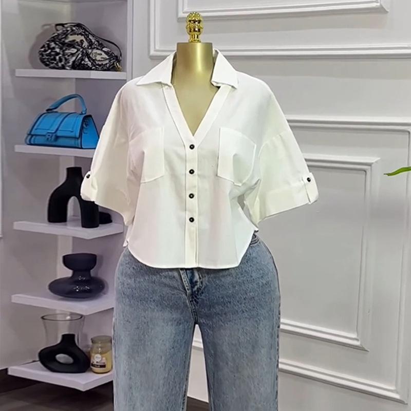 Women's 2026 Summer New Design Loose Fit Versatile Fashionable Short Collared Shirt Top