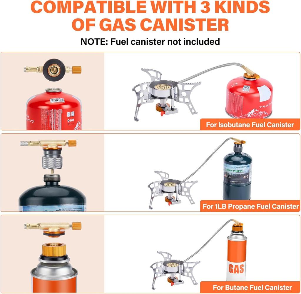 3900W Windproof Camping Stove Gas Cooking Burner Portable Propane Burners with Piezo Ignition for Outdoor Backpacking Picnic Hiking