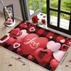 1pc, 2D Flat Red Hearts Love Text Plaid Pattern Flannel Door Mat Non Slip Romantic Valentine Rug For Entryway Kitchen Decor