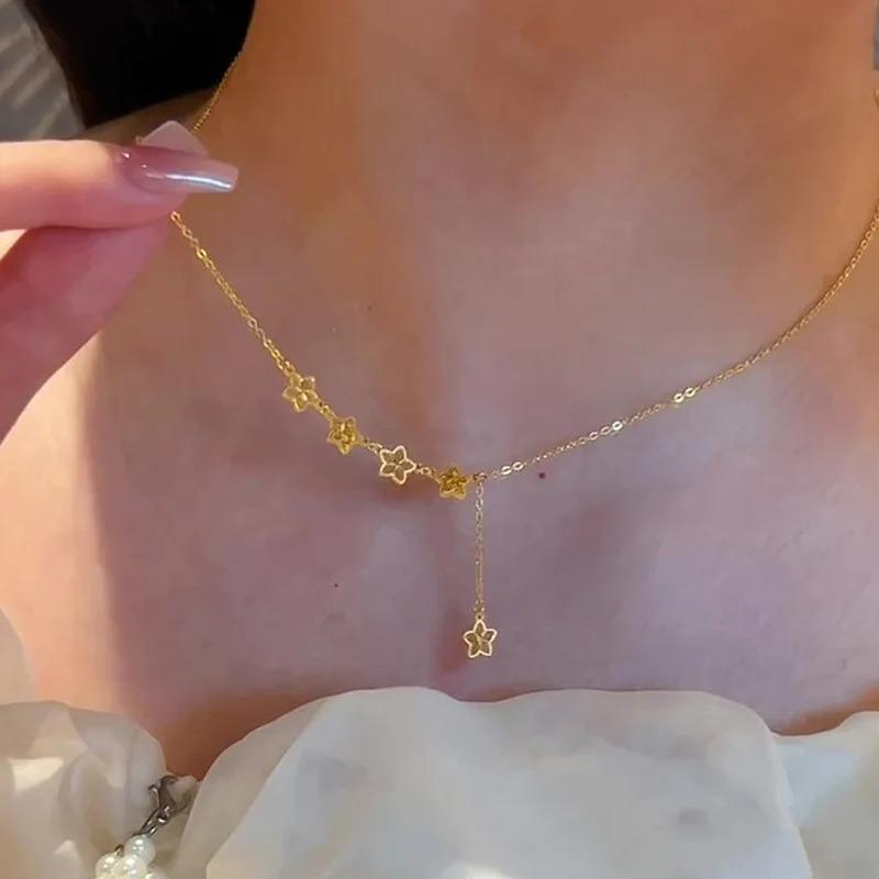 925 Silver Necklace Cute Five Pointed Star Smile Dimple Pendant for Women Girl Jewelry Gift