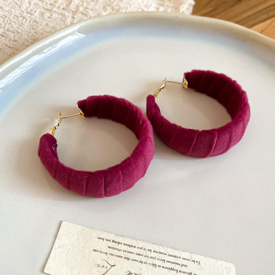 Retro Hong Kong Style Red Flocking Geometric Round Earrings Earrings Fashion Personality Temperament Earrings Women