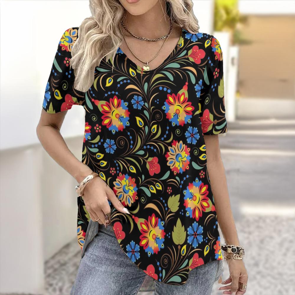 Summer Flower Rose 3D Print T-shirt Women Streetwear Casual T Shirts Y2k Tops Woman Harajuku V-Neck Tees Oversized Clothing