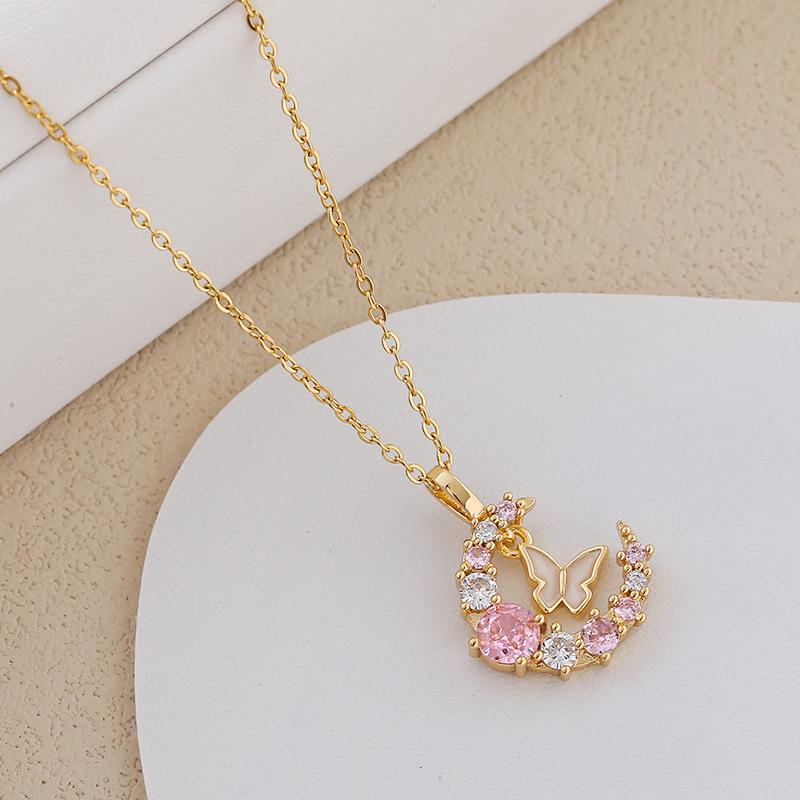 Fashion Butterfly Moon Necklace Women's Stainless Steel Collar Chain High End Elegant 2025 New Korean Jewelry Gift