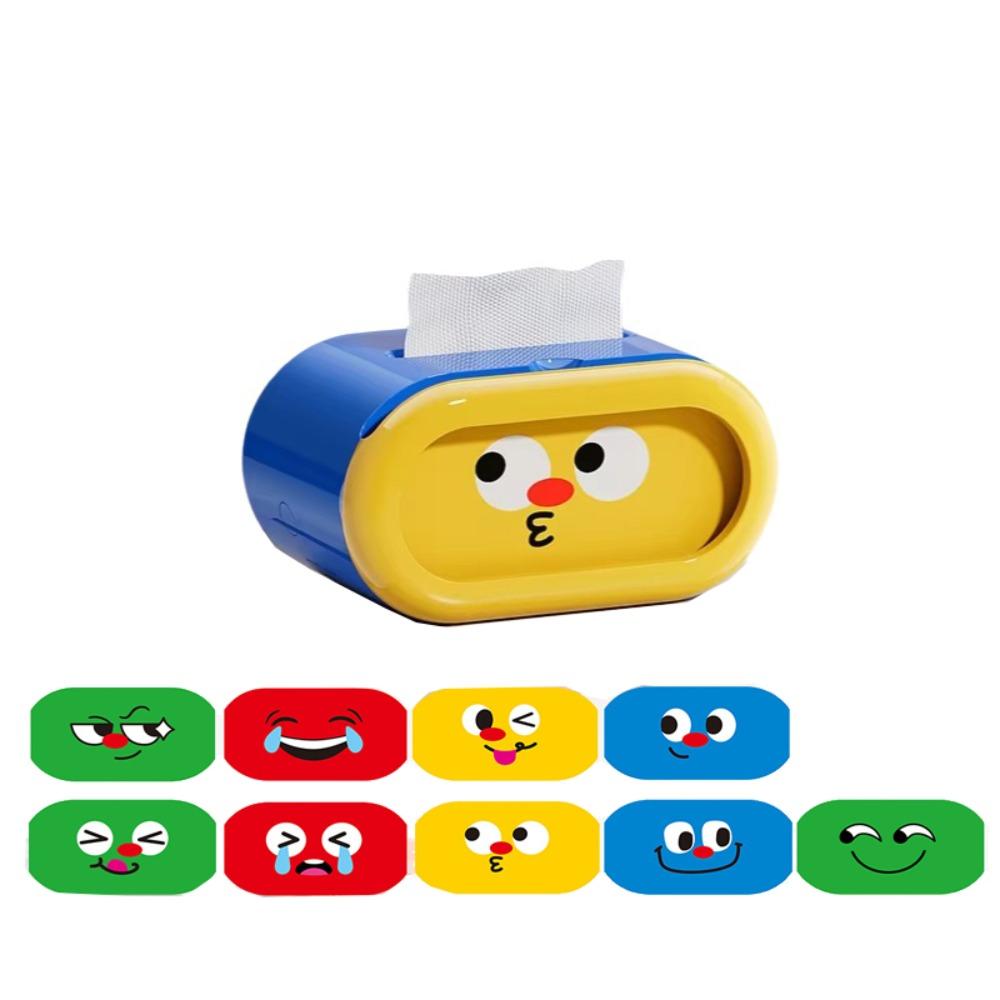 

Large-Capacity Cartoon Tissue Box Interchangeable Expression Napkin Container Home Use синий