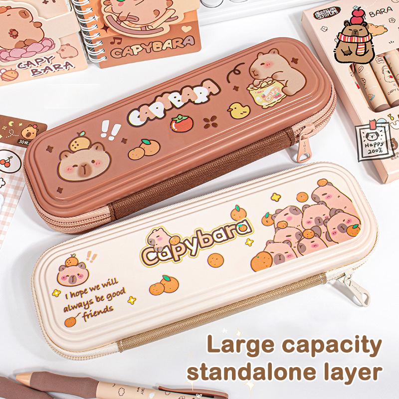 Cute Large Capacity Capybara Pen Bag Waterproof Single Layer Stationery Storage Bag Zipper Funny Pen Pouch Children