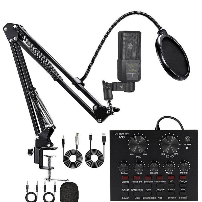 LGT240 Condenser Microphone with F998 & V8S Sound Cards for Live Streaming & Recording