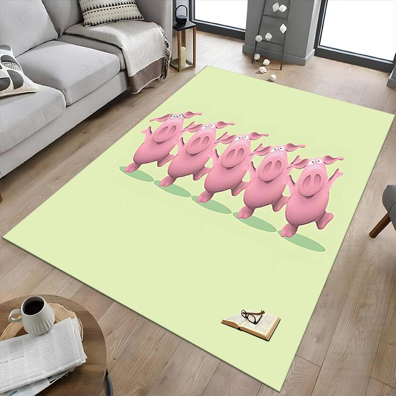 1PC pink pigs Non-Slip Floor Carpet Compatible for Office&Living Room&Bedroom&Dining room - Flat-Weave Machine-W310