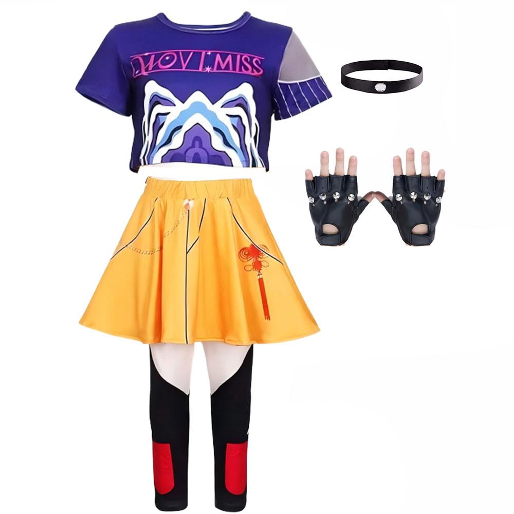 Prachtig Kinder Zanger Rolspel Kostuum Korte Mouw Bedrukt Top Gele Rok Leggings Halloween Iconisch Koreaans Optreden Kleding 3T(110) yellow