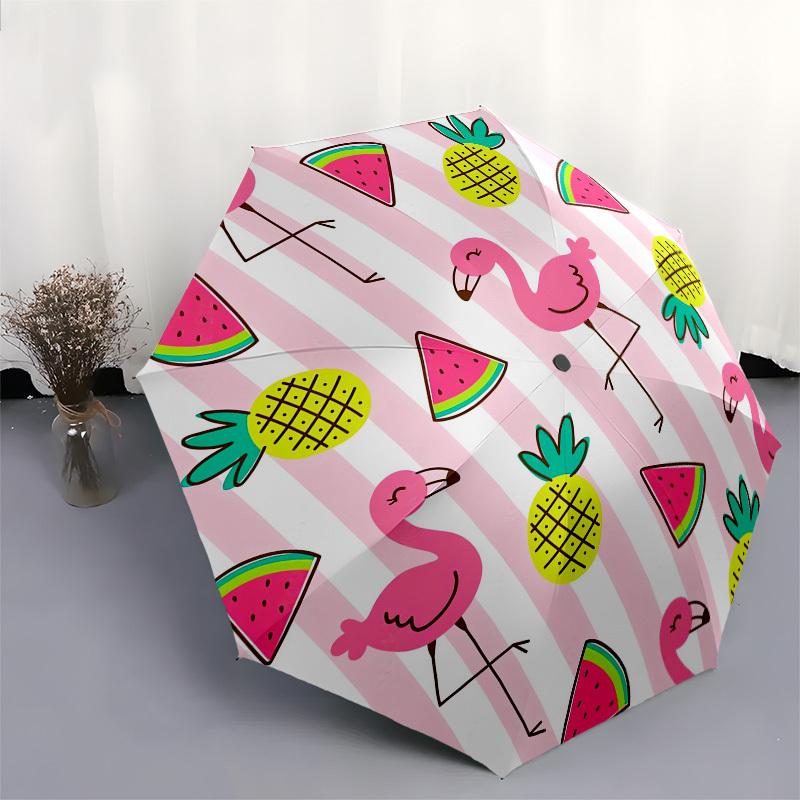 1pc Flamingo Tropical Summer Pattern Umbrella with Plastic Handle, Suitable for All Seasons Outdoor PT398