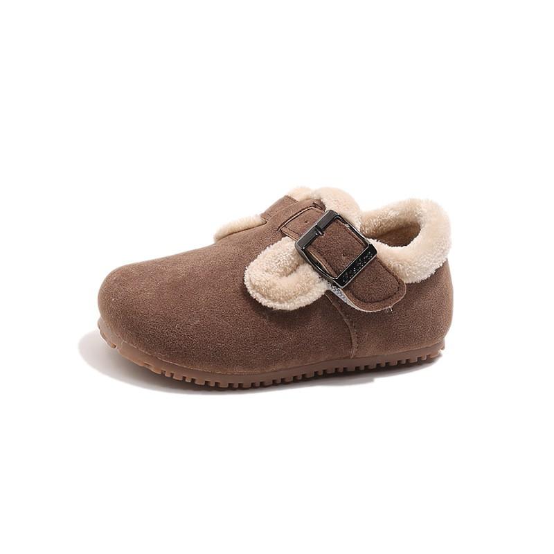 Kids Winter Fuzzy Lined Slip-On Loafers Boys Girls Soft TPR Sole Cotton-Lined Indoor Shoes