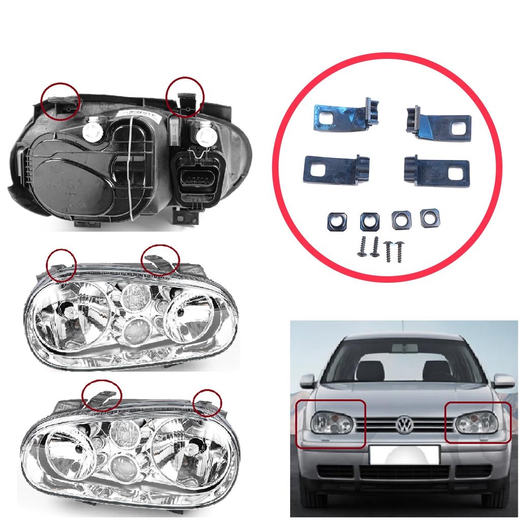 EHL502+EHL503 Headlight Holder Mount Repair Bracket Tab Set Left Right Side for VW Golf MK4 A4 1J HB Sedan Estate 1997-2006 1J0998225 1J0998226