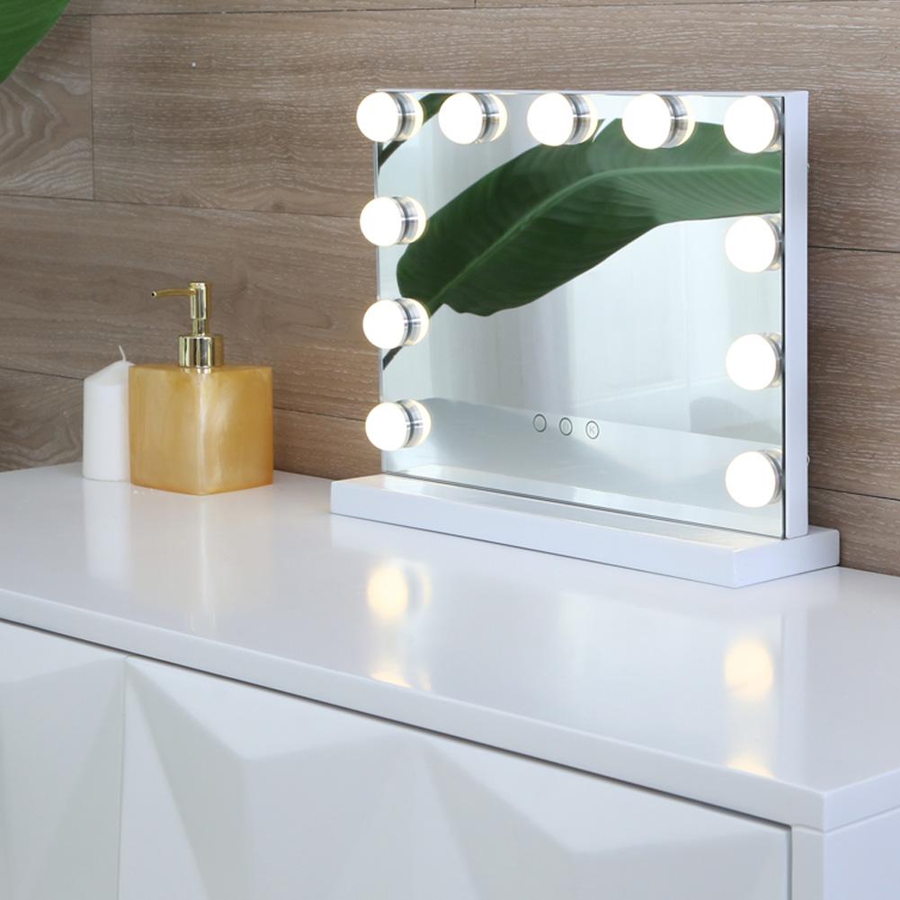 10 LED Trójbarwne Ściemnialne Żarówki Zestawu Oświetlenia Lusterkowego do Makijażu, Lampka Stołowa do Makijażu z