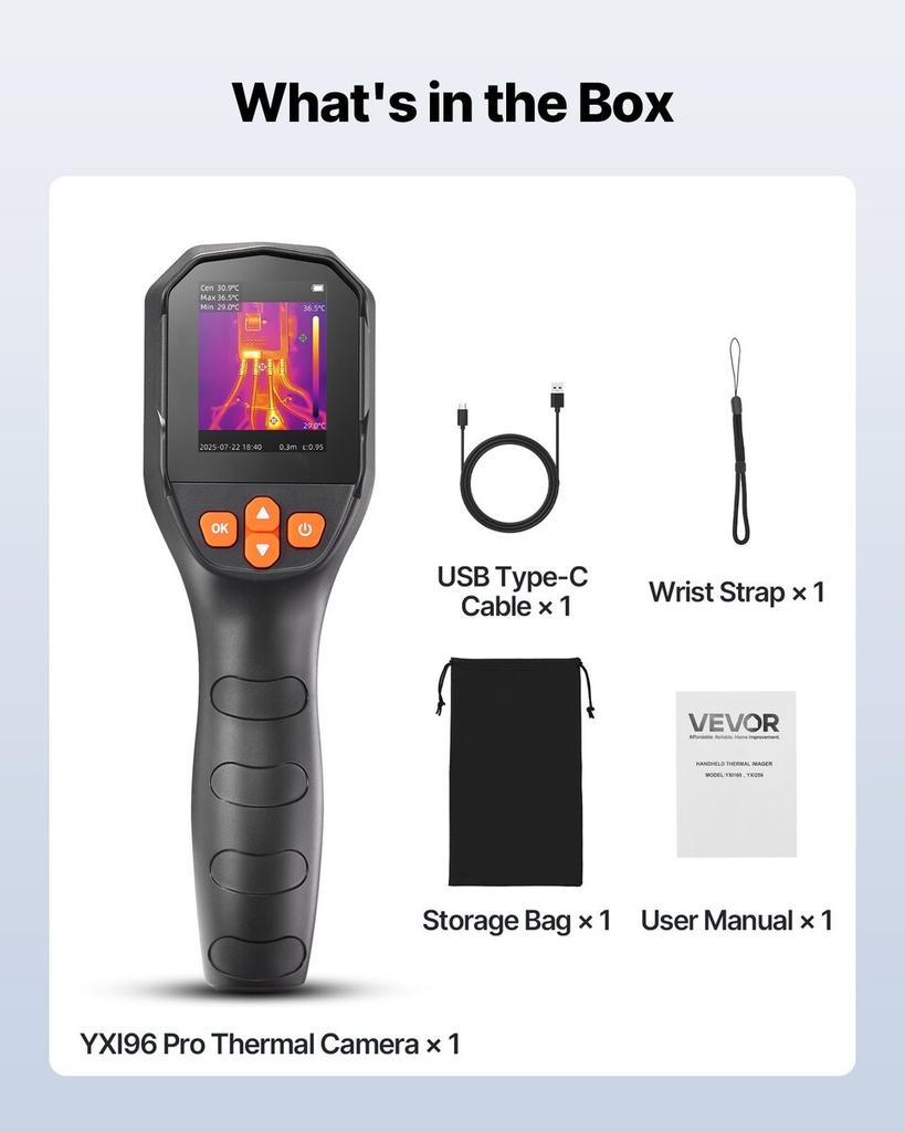 Thermal Camera, TISR Super Resolution 240x180, Thermal Imaging Camera with 2MP Visual Camera, 96x96 IR Resolution, 25HZ Refresh Rate, -4°F To 1022°F,