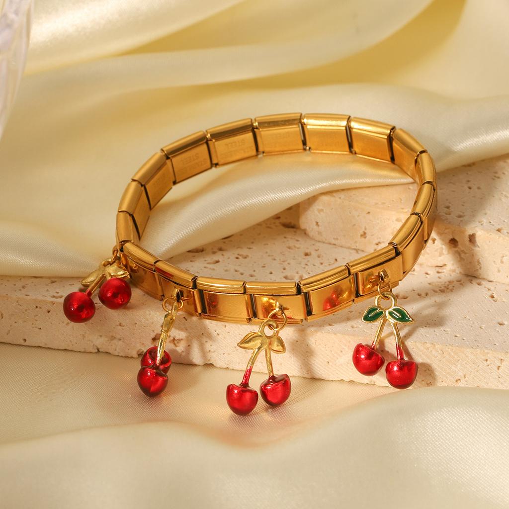 Cherry elastic chain bracelet, light luxury niche design titanium steel bangle, fruit jewelry