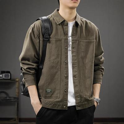 Top Cotton Tooling Jacket Men'S Loose Large Size Casual Lapel Shirt Jacket Tide