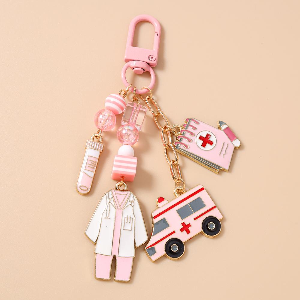 New Enamel Doctor's Gown keychain Ambulance Key Ring Pendants for Women Girls Handbag Decor DIY Key Chain Jewelry Gifts