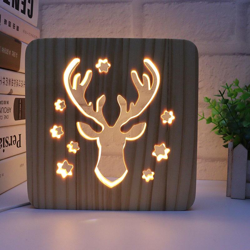 Creative 3D Night Lamp Corporate Gift Design Letter Music Notes Solid Wood Hollowed-out Carving LED Desk Lamp Wooden