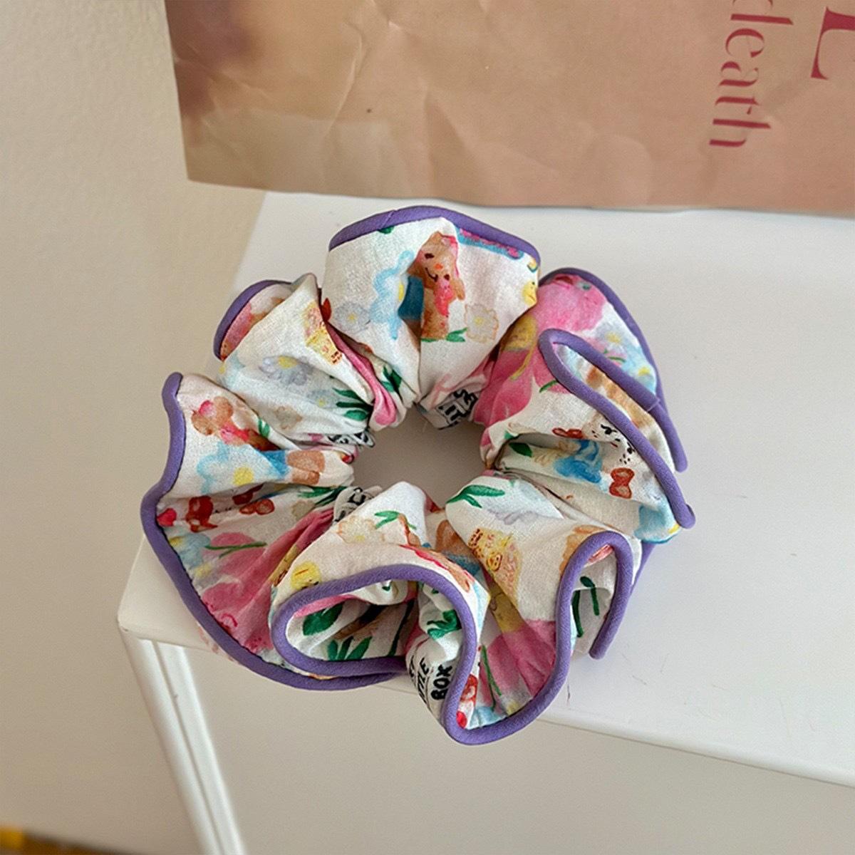 

New Fabric Floral Large Scrunchies Cute Pink Blue Elastic Hair Band Elegant Sweet Girls Hair Rope Sunny Ponytail Holder Headband