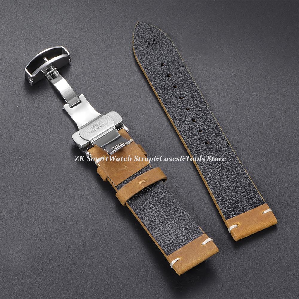 Calfskin Leather Watch Band for Omega for Seiko Bracelet 18mm 20mm 21mm 22mm 24mm Strap Dark Brown Stitching for Rolex Wristband