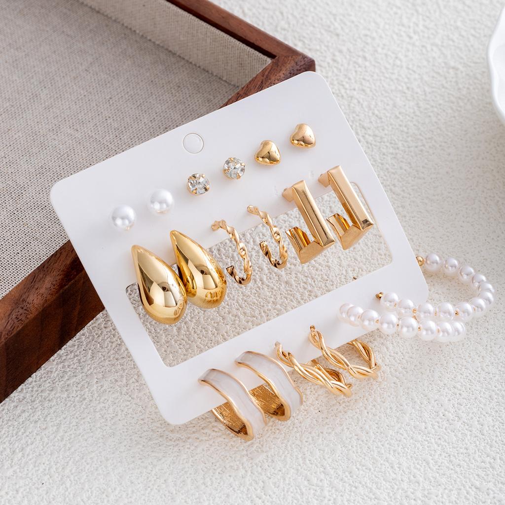 Diamond Water Drop Love Pearl Earrings Women'S Fashion Temperament Earrings Simple Design Sense Niche Earrings Set