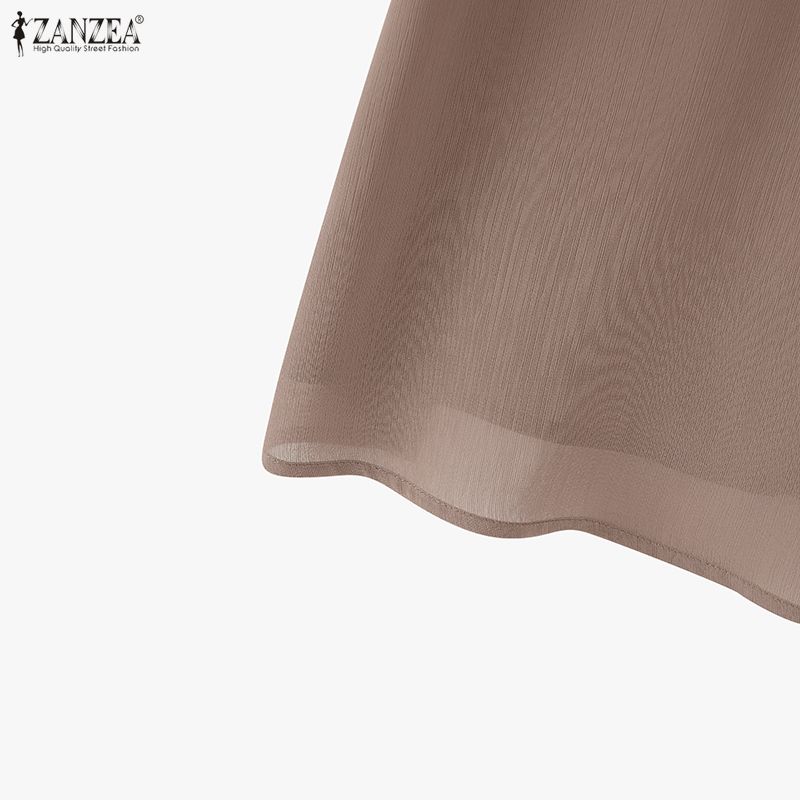 ZANZEA Women Casual Round Neck Loose Ruffles Short Sleeve Blouse