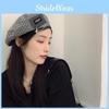 Houndstooth Japanese Stylish Beret Hat For Women With Unique Patch Metal
