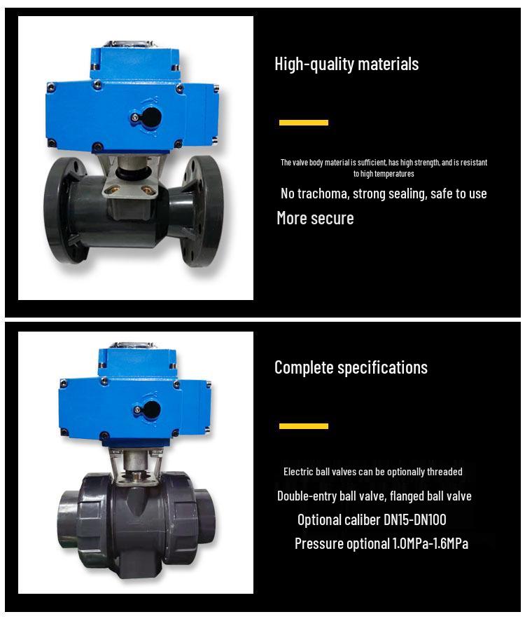 UPVC Electric Three-Way Plastic Ball Valve Q914S-10S, Switch Regulating Valve, DN15-32