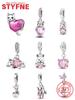 Original Charms Copper Pink Cat Love Heart Beads Fit Bracelets Beads Charms Jewelry Gift Making Fine Jewelry