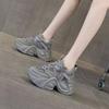 Dad Shoes Girl 2025 Summer New Thick-soled Rhinestone Mesh Shoes 10cm Height Increase Casual Versatile Leather Little White Shoes