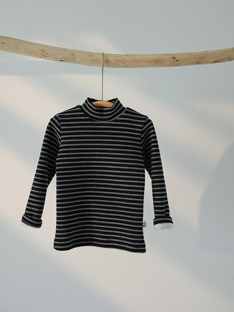 Kids  Winter Striped Velvet-Enhanced Thick Warm High-Collar Long-Sleeve T-Shirt 90cm