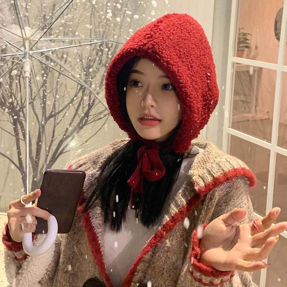 Fluffy Lambs Wool Hat Beanie Winter Plush Hat Fashion New Year Red Hat Outdoor